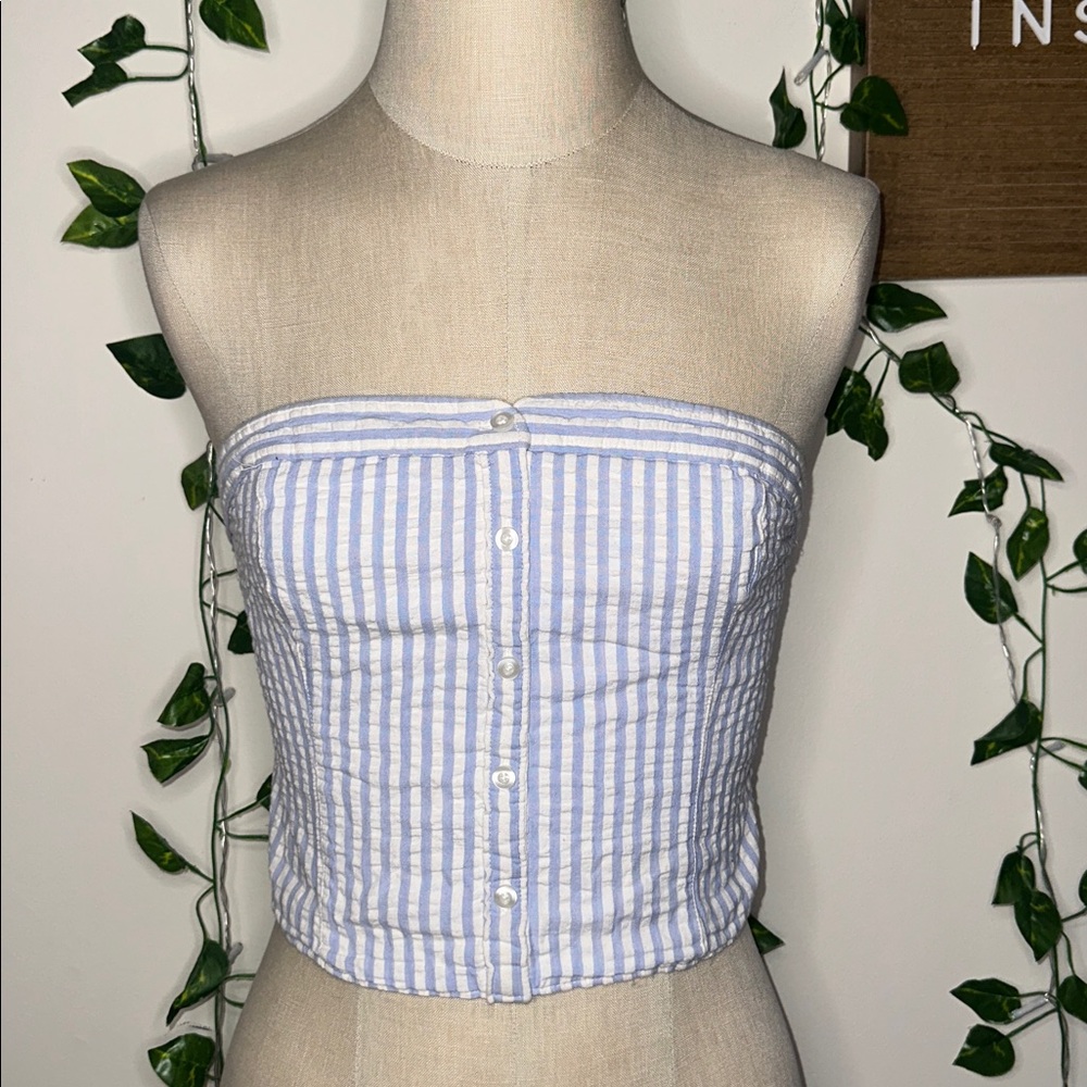 Hollister Faux Button Up Striped Tube Top